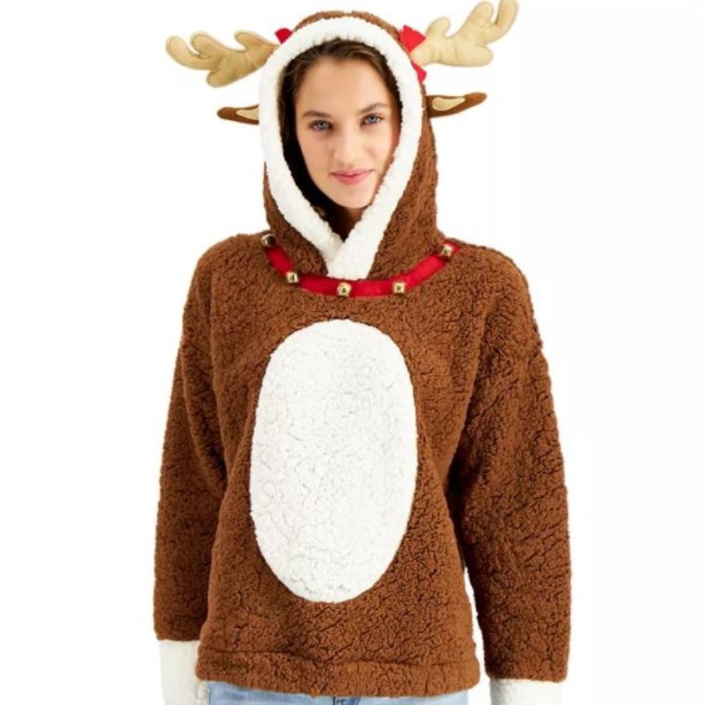 Christmas Sweater Faux Sherpa Hooked Up Reindeer by IOT Sz S